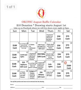 OKCFSC August Raffle Calendar